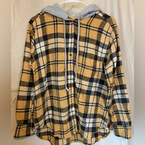 American Eagle Oversized Plaid Button-Up Hoodie